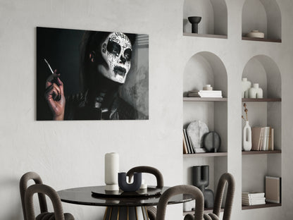 Sugar Skull Smoking Woman Glass Wall Art