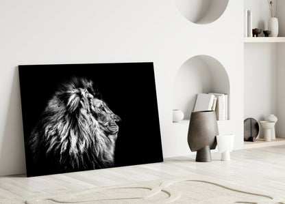 Monochrome Lion Facing Right Glass Wall Art