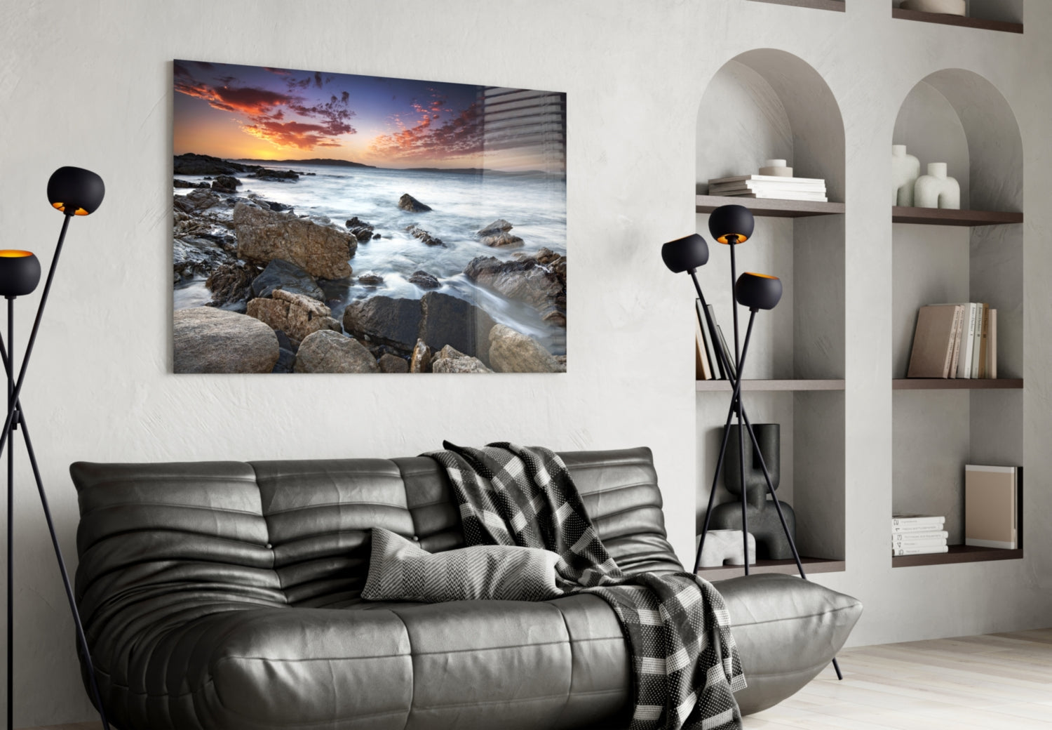 Rocky Shore Silky Waves Sea Landscape Glass Wall Art