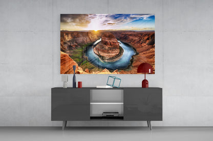 Horseshoe River Bend Canyon Sunset Glass Wall Art