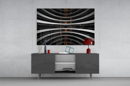 Curved Balconies Amber Lights Glass Wall Art