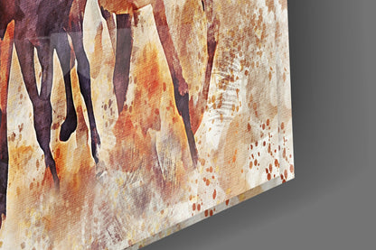 Watercolor Herd Of Horses Glass Wall Art