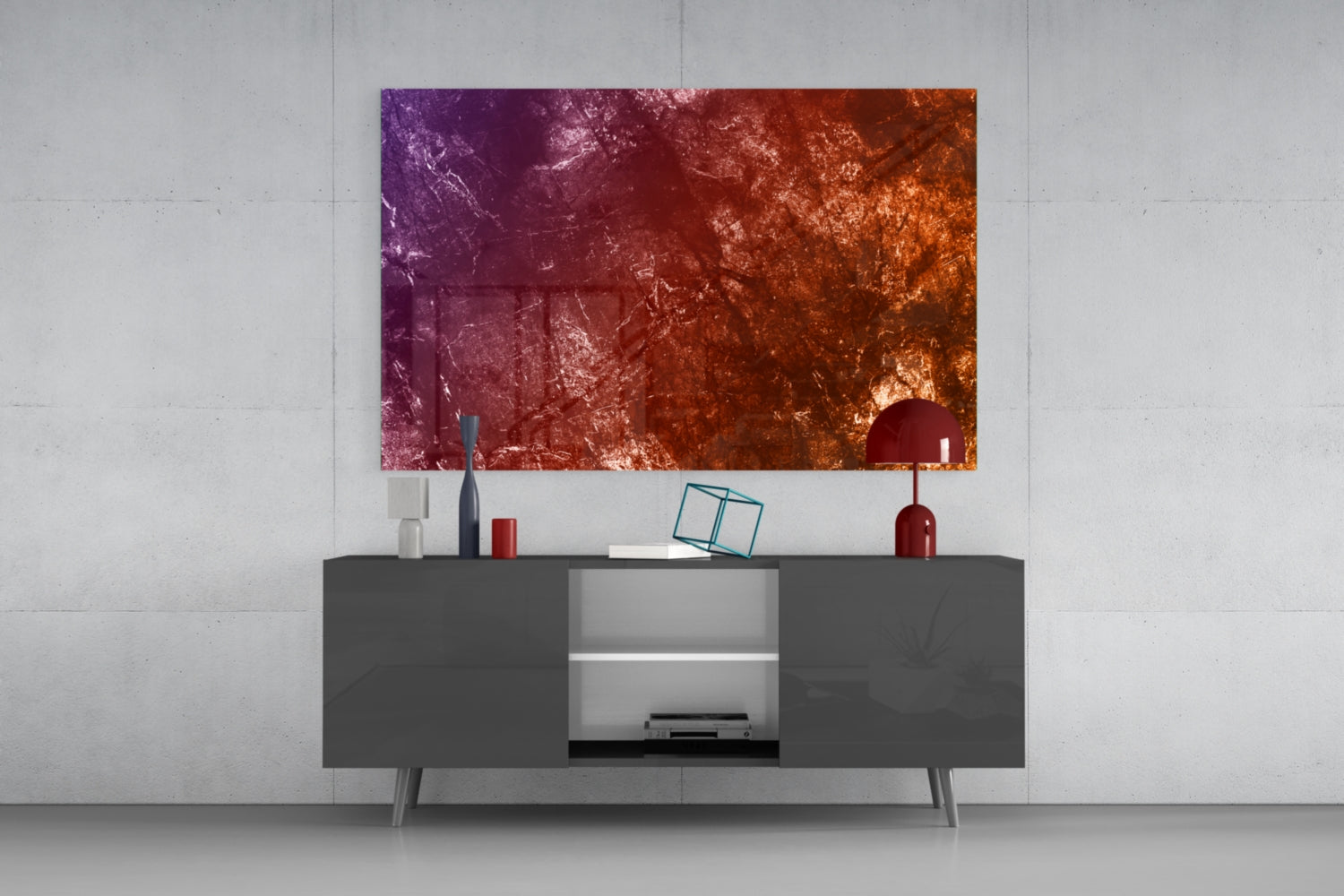 Purple To Orange Fiery Grunge Abstract Glass Wall Art