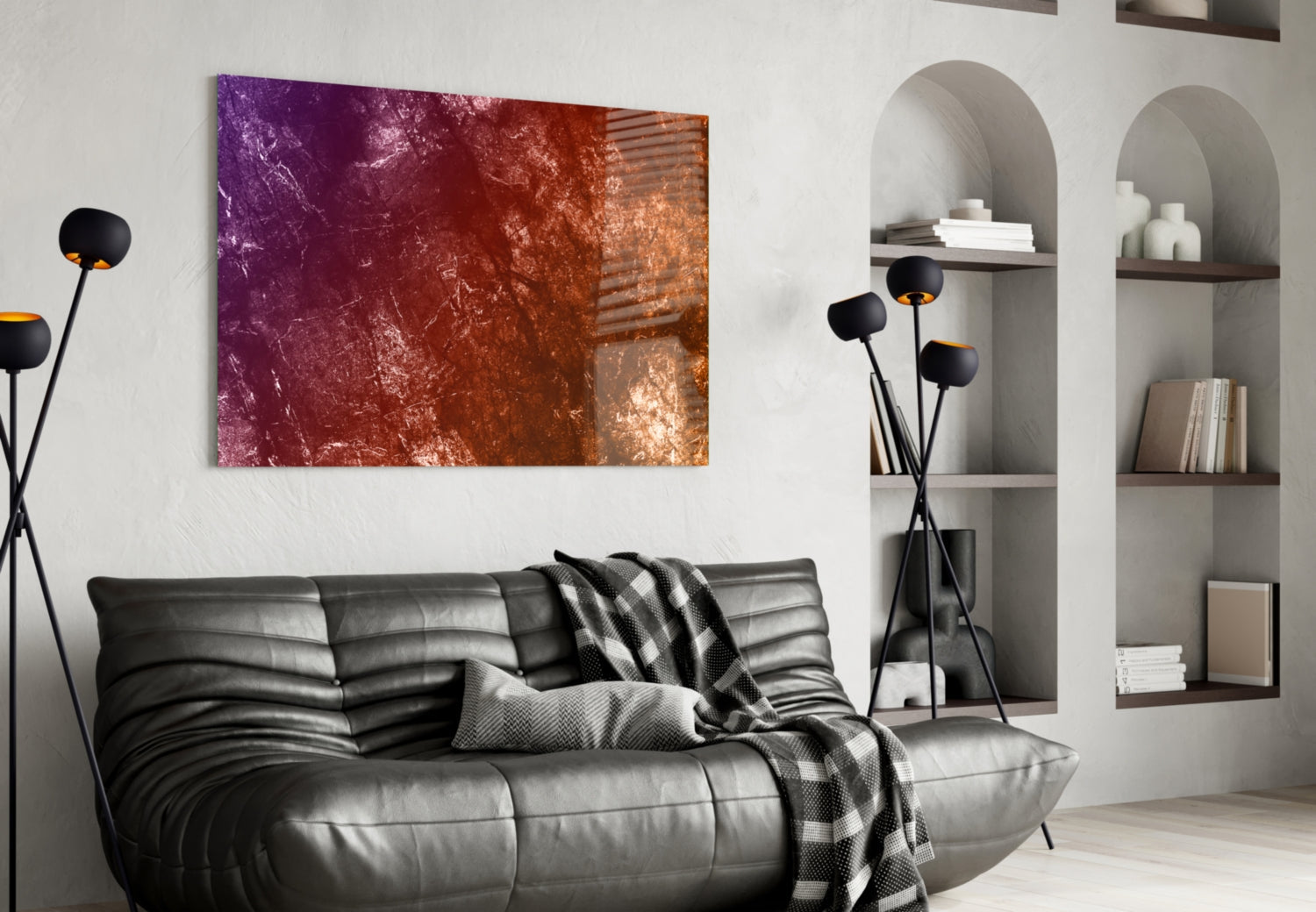 Purple To Orange Fiery Grunge Abstract Glass Wall Art