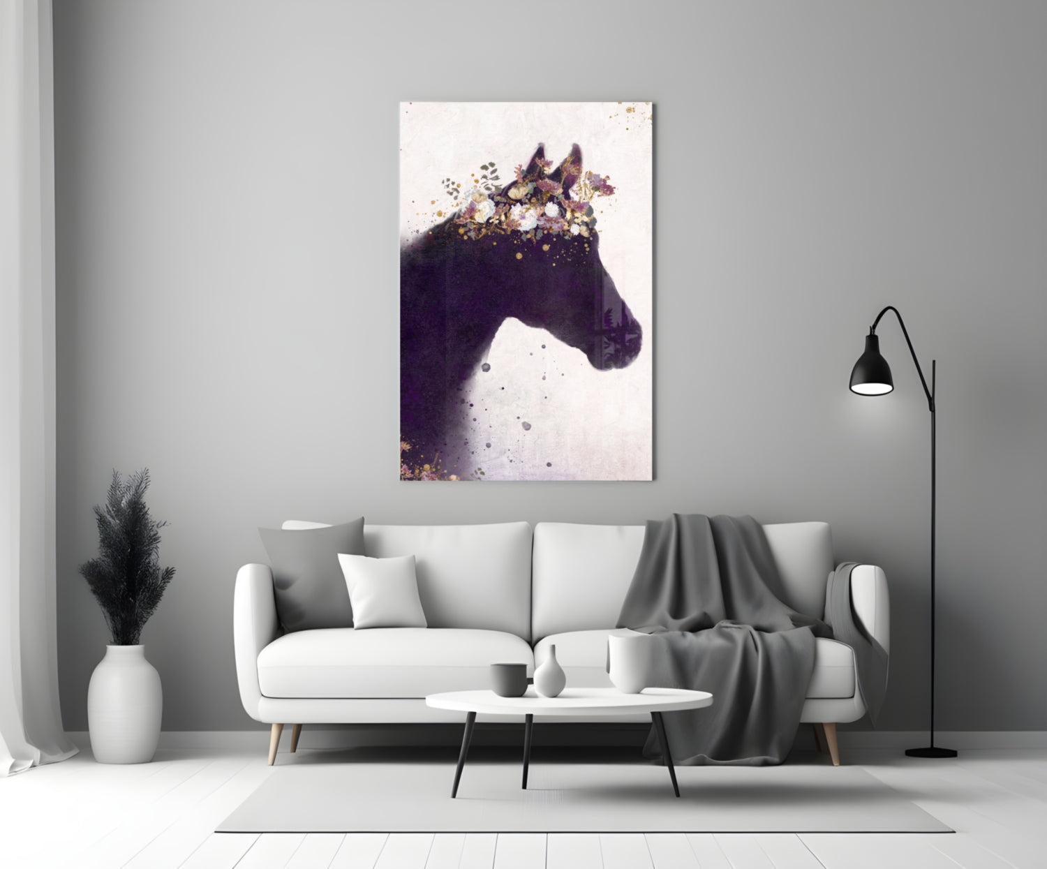 Blooming Mane Horse Silhouette Glass Wall Art