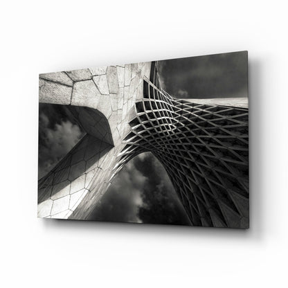 Monumental Lattice Arch Monochrome Glass Wall Art