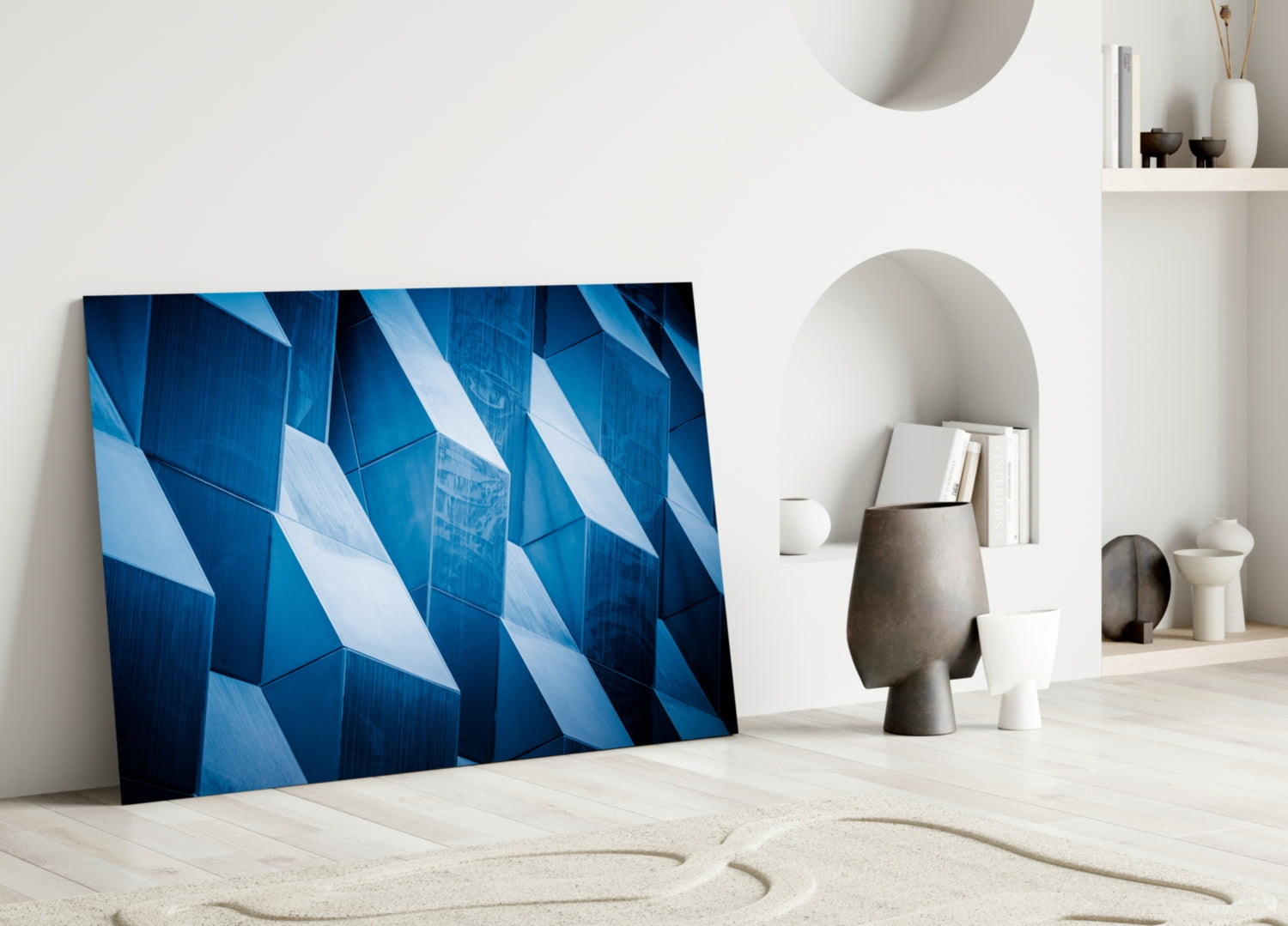 Blue Geometric Facade Panels Glass Wall Art