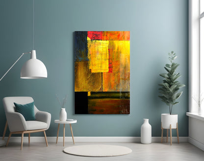 Golden Yellow Block Collage Glass Wall Art
