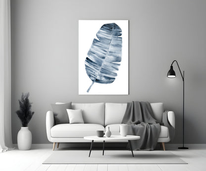 Indigo Watercolor Banana Leaf Glass Wall Art