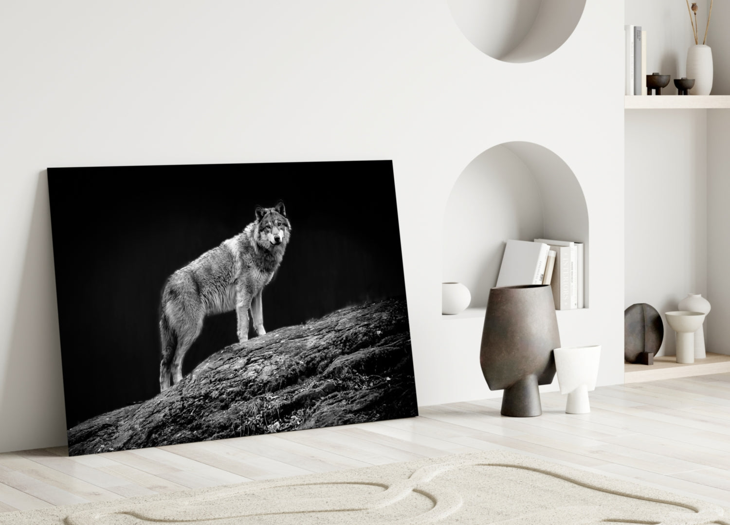 Wolf on Rocky Ridge Glass Wall Art