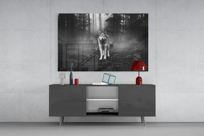 Misty Forest Wolf Glass Wall Art