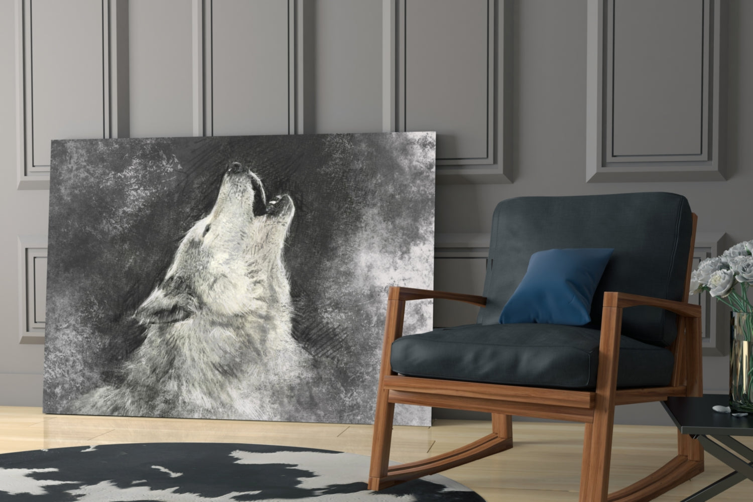 Howling Wolf Sketch Glass Wall Art