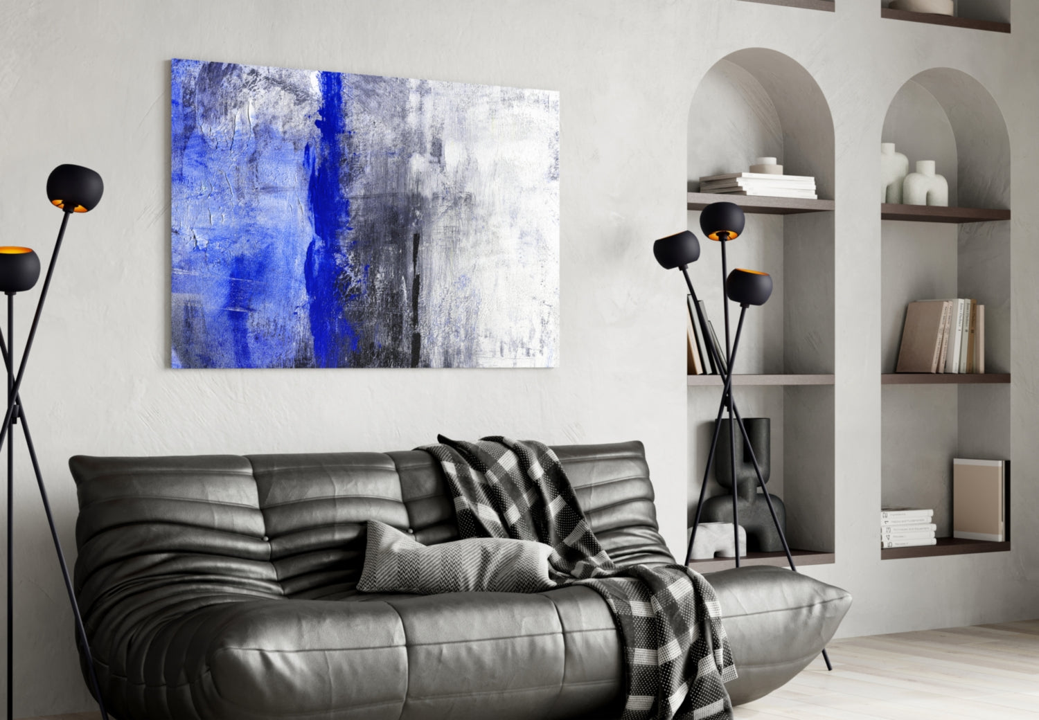 Cobalt Blue Stripe Gray Glass Wall Art