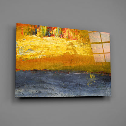 Golden Field Blue Horizon Glass Wall Art