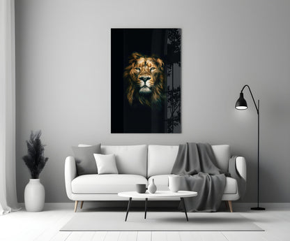 Golden Mane Lion Portrait Glass Wall Art