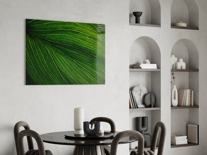 Radiating Green Leaf Vein Lines Glass Wall Art
