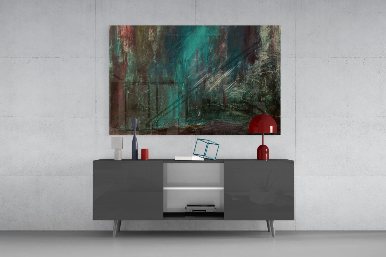Teal Green Moody Abstract Glass Wall Art