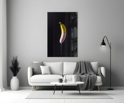 Half Dipped Pink Paint Banana Glass Wall Art