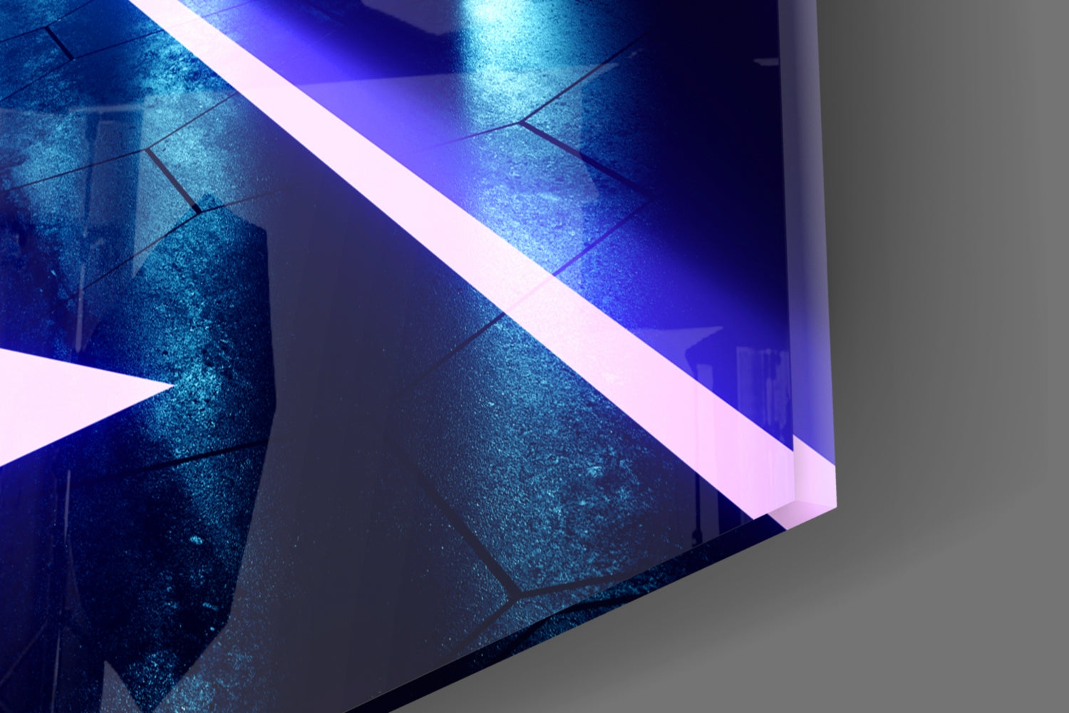Blue Neon Chevron Corridor Glass Wall Art