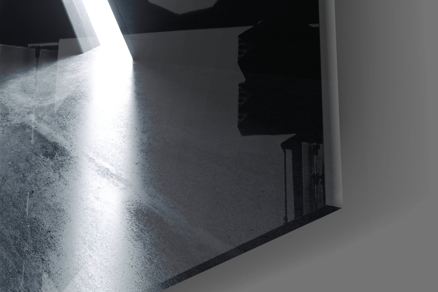 Dark Triangle Corridor With Neon Light Glass Wall Art