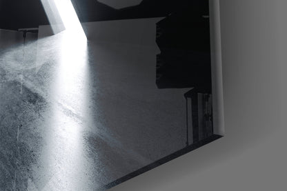 Dark Triangle Corridor With Neon Light Glass Wall Art
