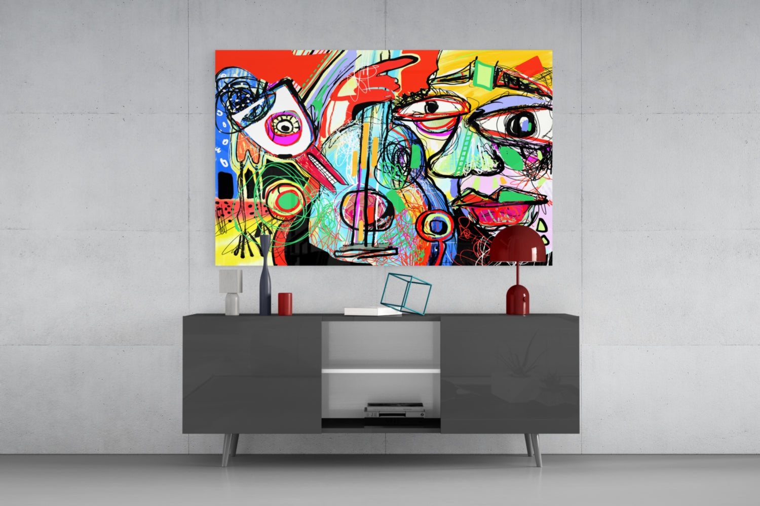Bird, Violin and Man Glass Wall Art
