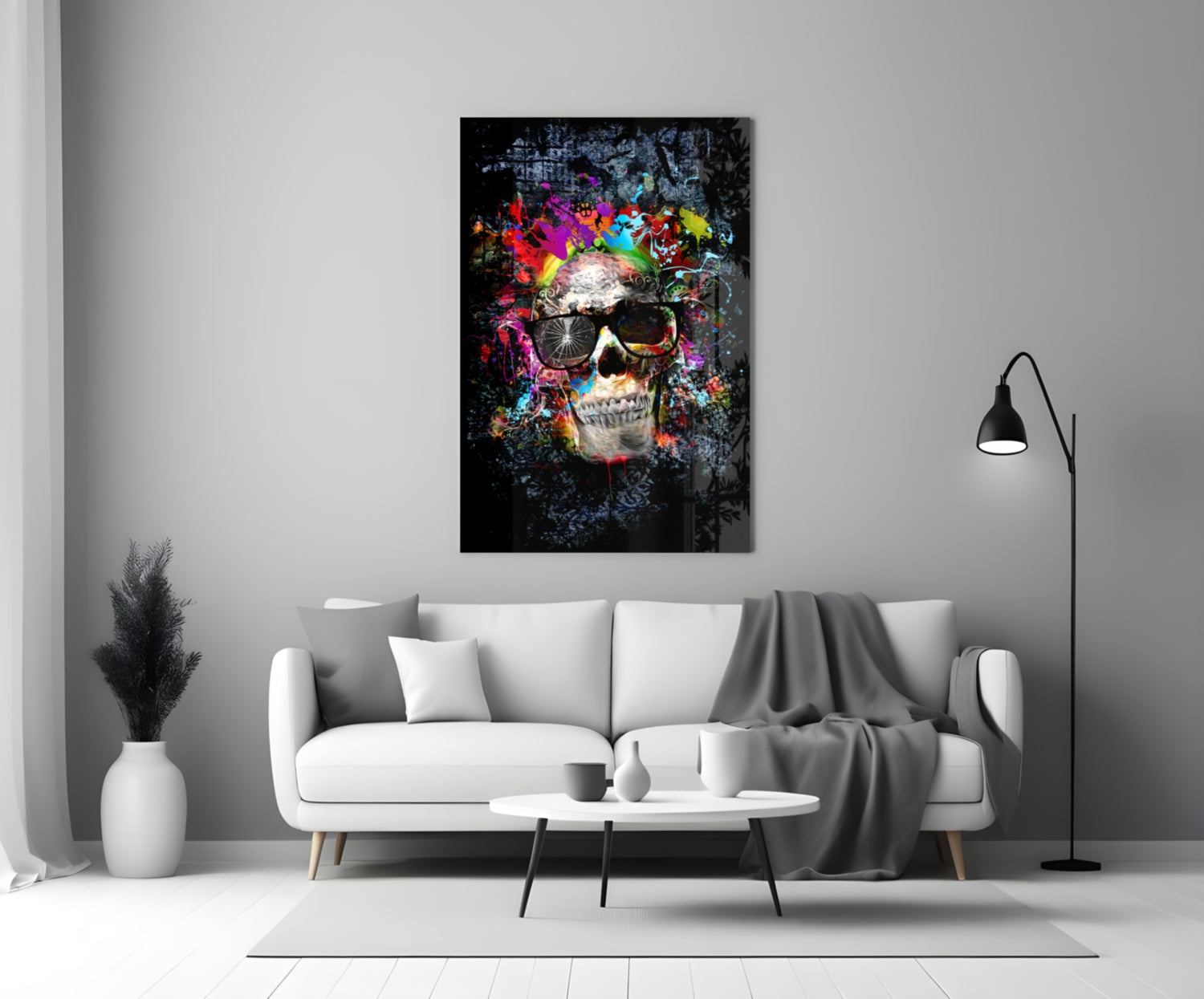 Paint Splash Sunglasses Skull Glass Wall Art