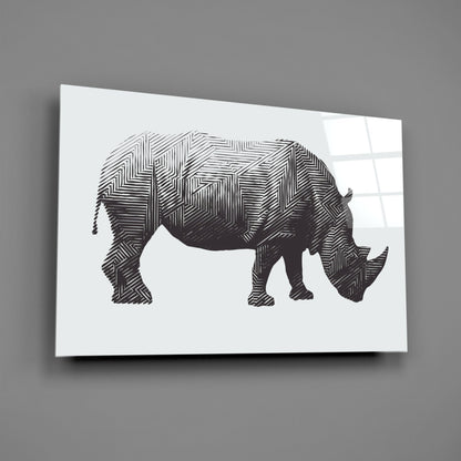 Geometric Line Rhino Glass Wall Art