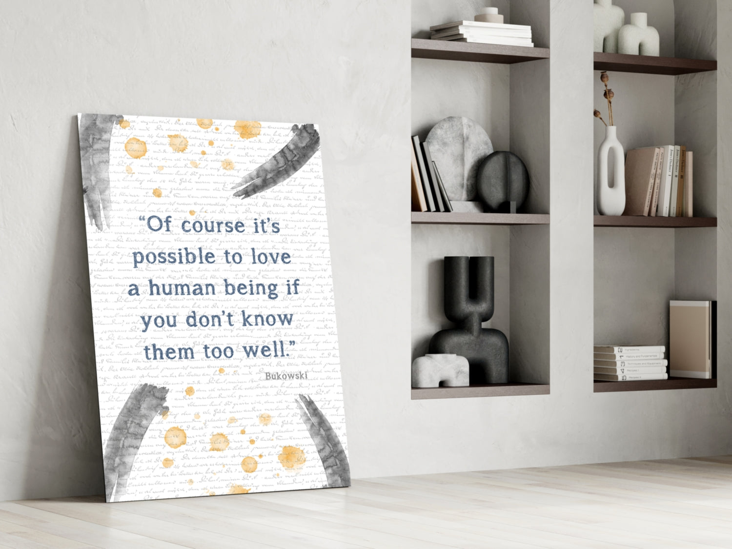 Gray Brush Gold Dots Love Quote Glass Wall Art
