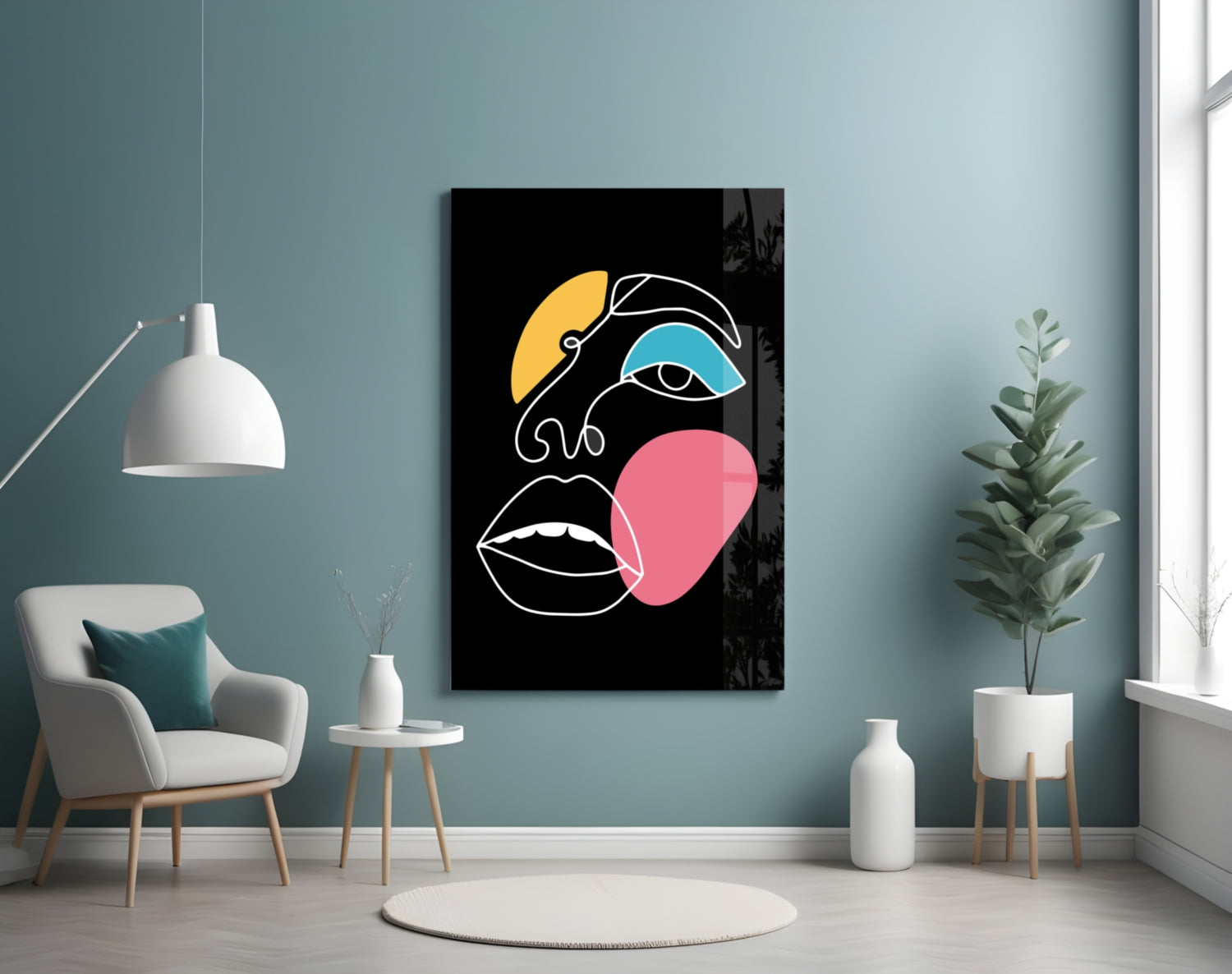 Pink Blob Closed Lips One Line Face Glass Wall Art