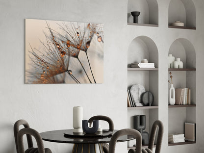 Amber Dewy Dandelion Close Up Glass Wall Art