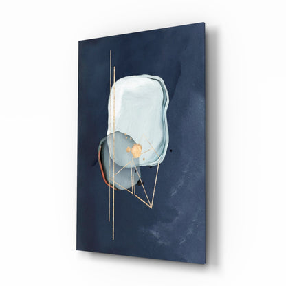 Gold Line Geometry On Navy Blue Glass Wall Art