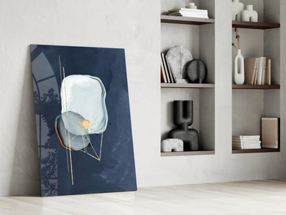 Gold Line Geometry On Navy Blue Glass Wall Art
