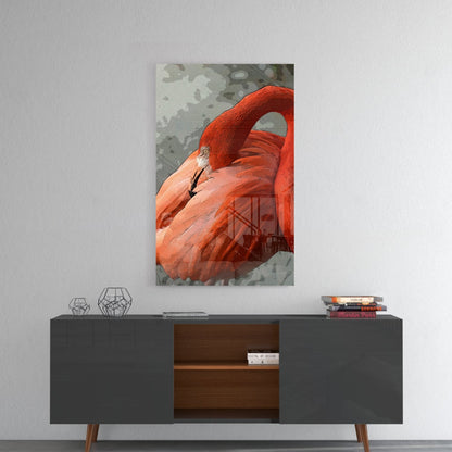 Resting Orange Flamingo Glass Wall Art