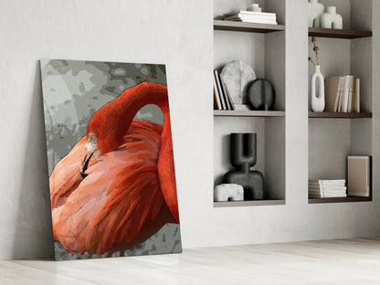 Resting Orange Flamingo Glass Wall Art