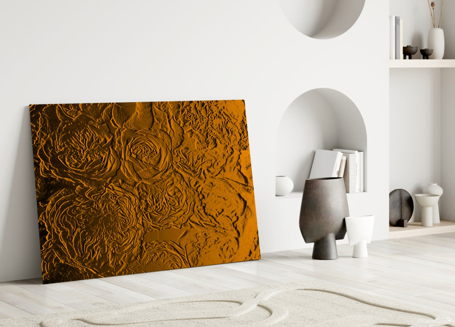 Amber Gold Rose Relief Texture Glass Wall Art