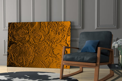 Amber Gold Rose Relief Texture Glass Wall Art