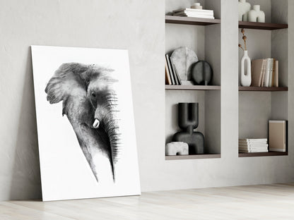 Faded Grayscale Elephant Sketch Glass Wall Art