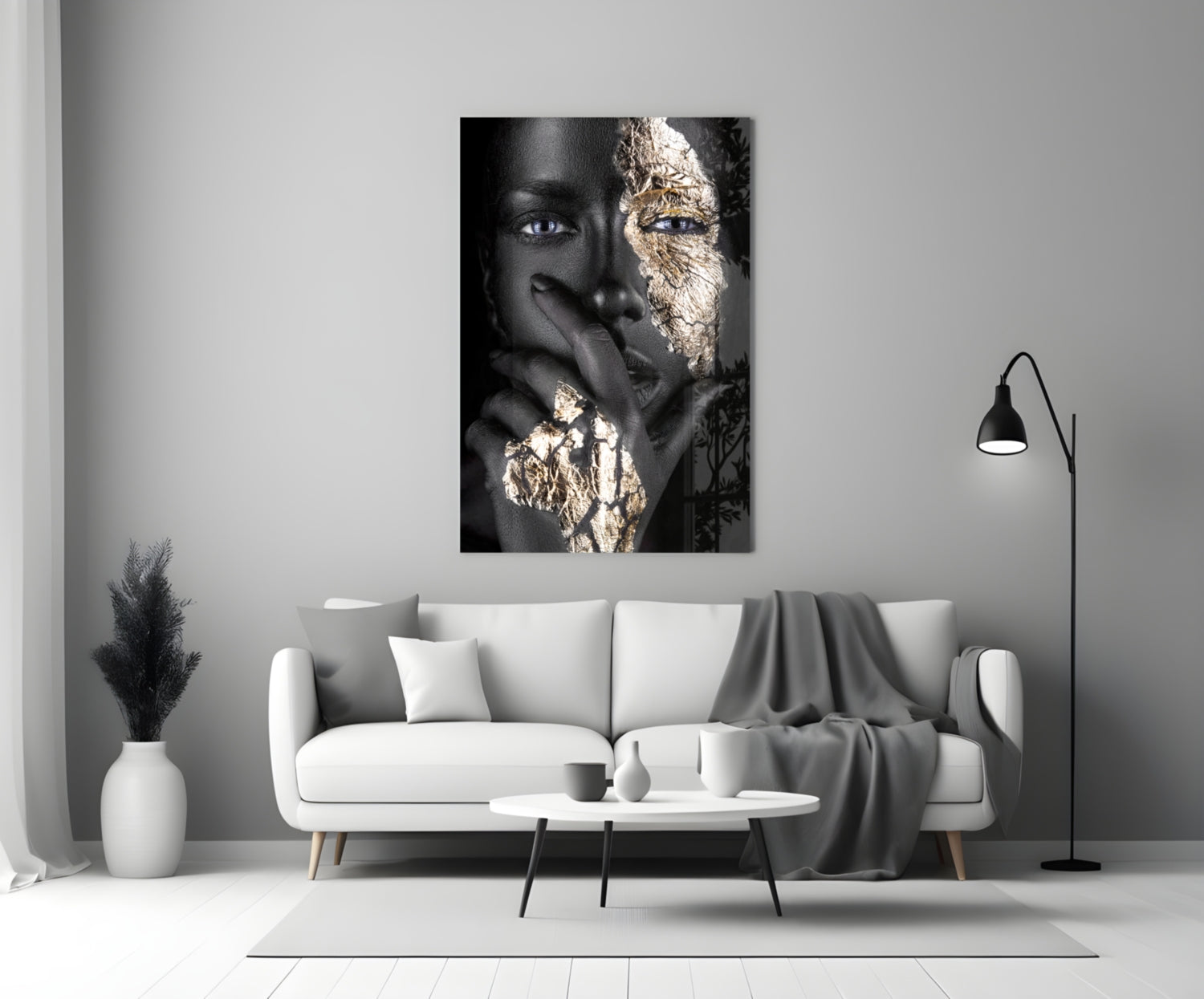 Cracked Gold Half Face Glass Wall Art