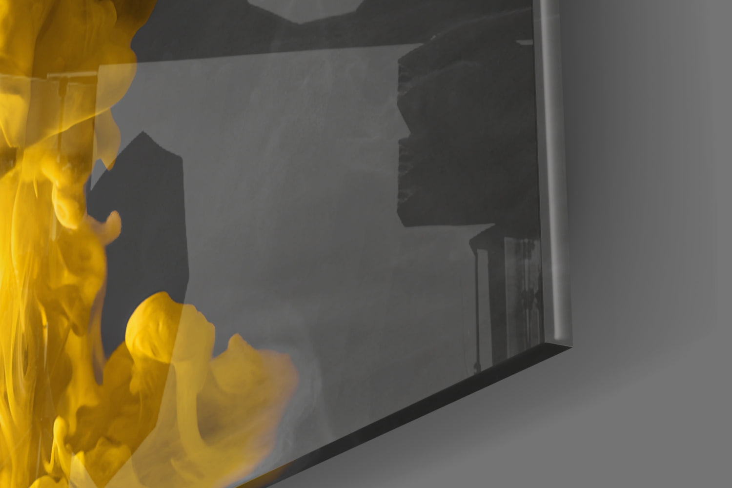 Yellow Ink Plume In Gray Water Glass Wall Art