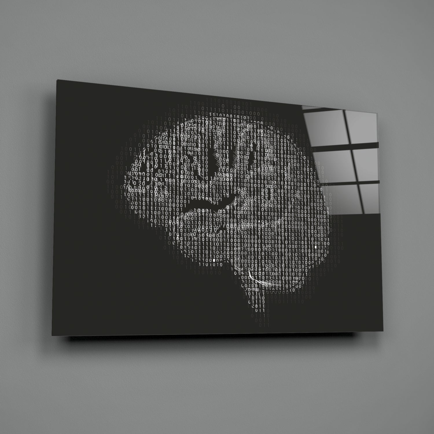 Binary Code Digital Brain Glass Wall Art