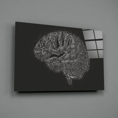 Binary Code Digital Brain Glass Wall Art