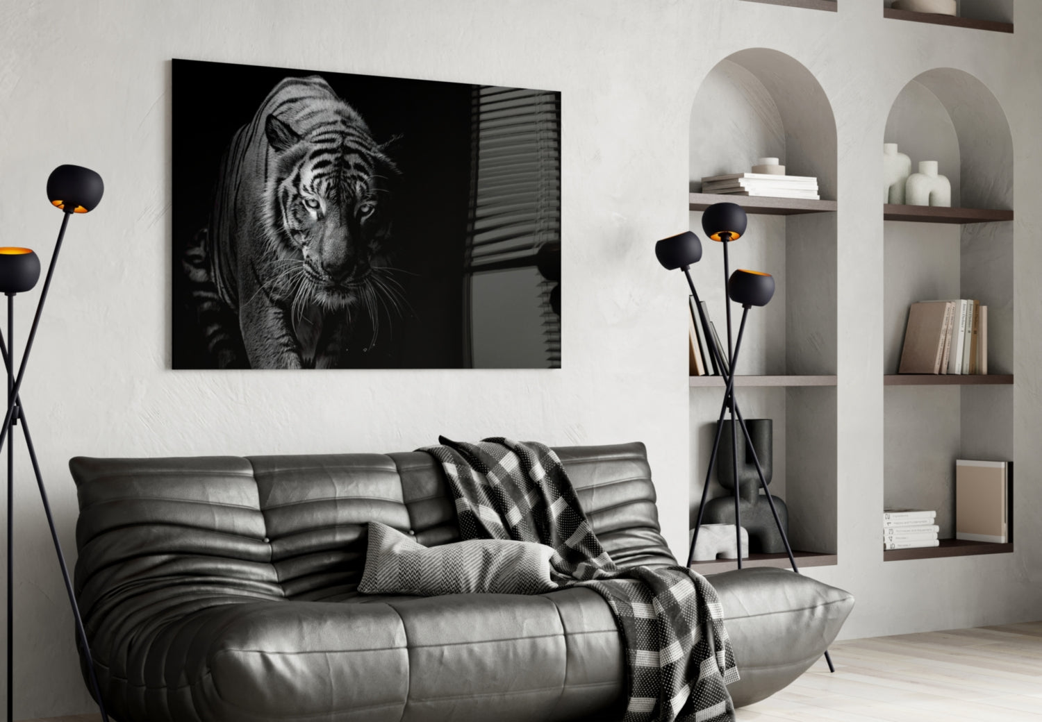 Tiger Emerging From Shadow Glass Wall Art