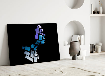 Blue Cube Mosaic Face Profile Glass Wall Art