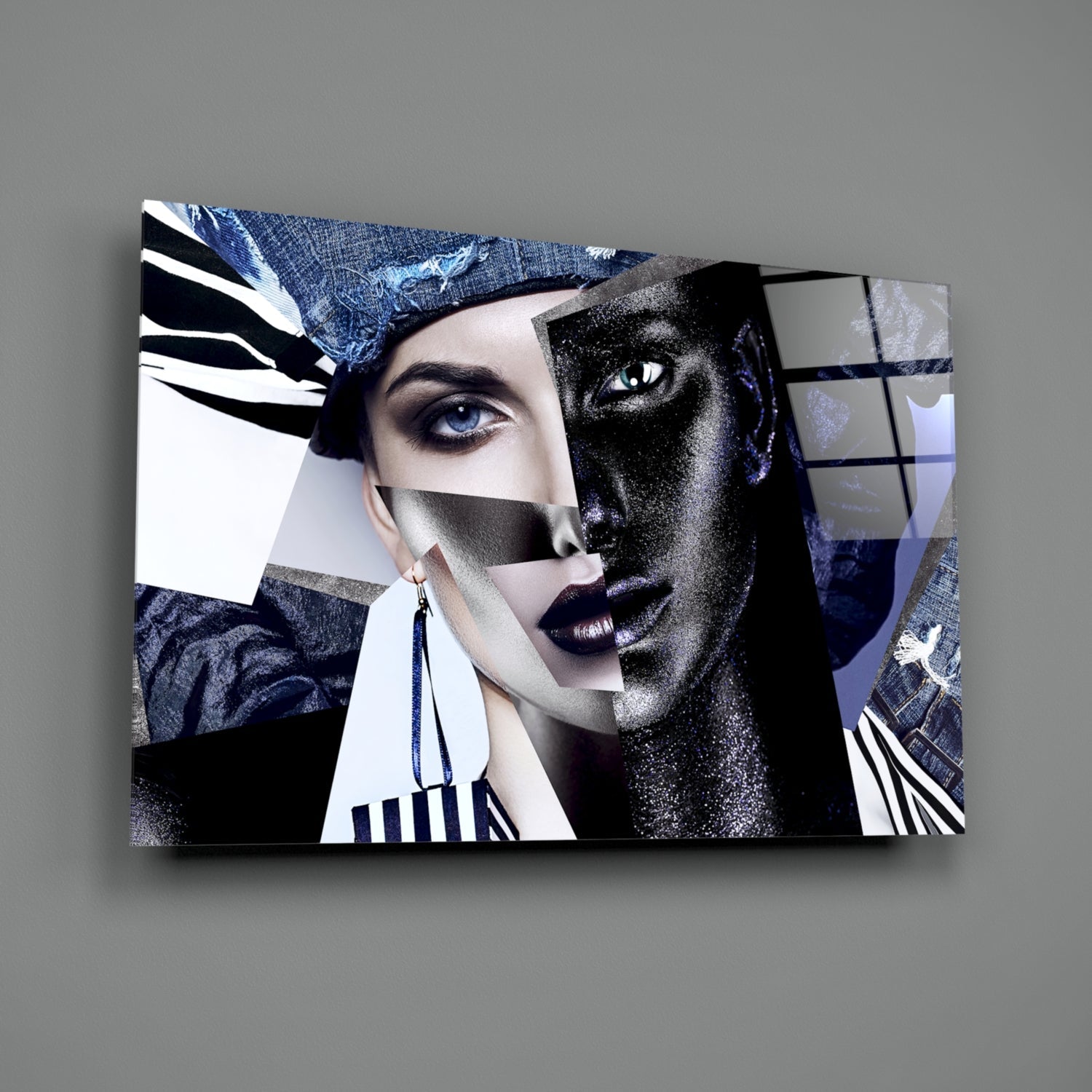 Denim Collage Split Face Glass Wall Art