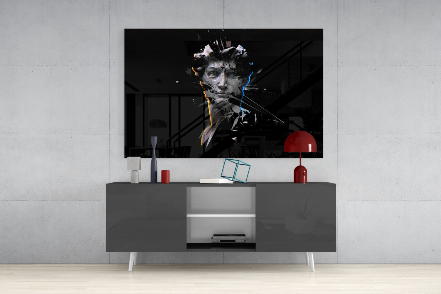 Shattered Face Black Glass Wall Art