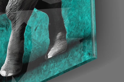 Grayscale Elephant Teal Backdrop Glass Wall Art