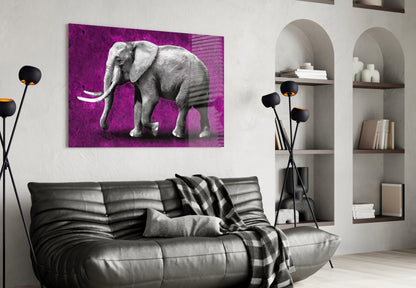 Grayscale Elephant Magenta Backdrop Glass Wall Art