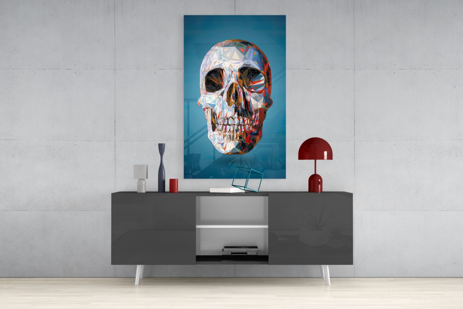Geometric Crystal Low Poly Skull Glass Wall Art