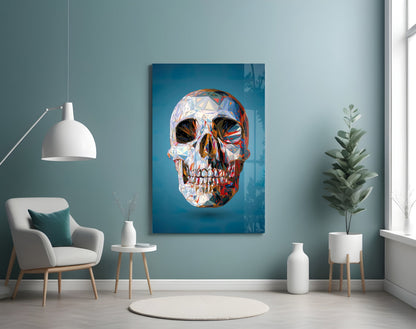 Geometric Crystal Low Poly Skull Glass Wall Art
